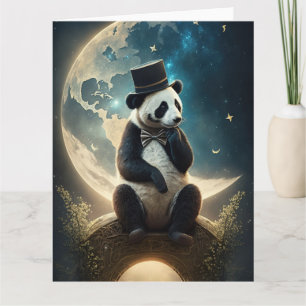 Vintage Top Hat Moon Panda Bear Card