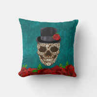Vintage Top Hat Red Roses Floral Male Sugar Skull
