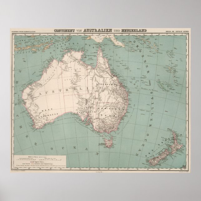 Vintage Topographic Map of Australia (1868) Poster (Front)