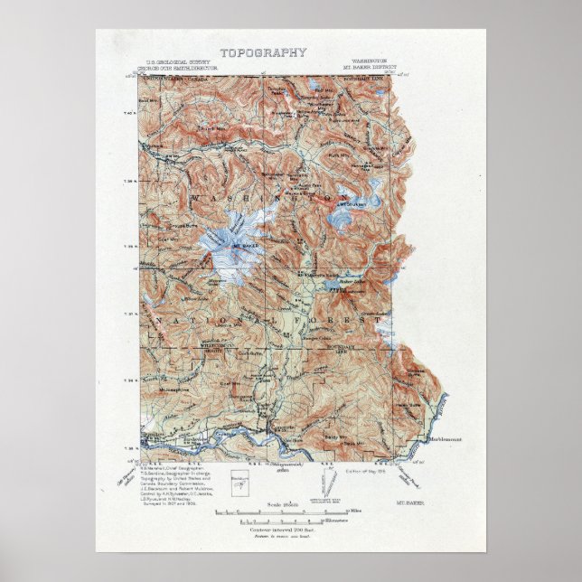 Vintage Topographical Map Mount Baker Poster (Front)
