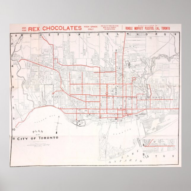 Vintage Toronto Streetcar Map (1912) Poster (Front)