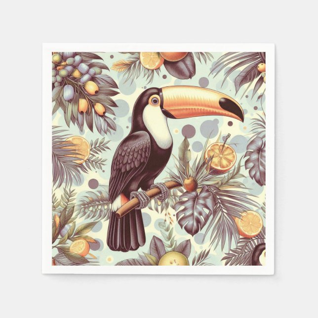 Vintage Toucan Tropical Pattern Napkin (Front)
