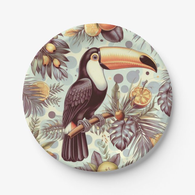 Vintage Toucan Tropical Pattern Paper Plate (Front)