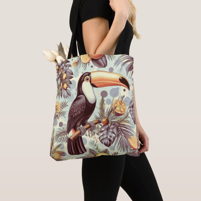 Vintage Toucan Tropical Pattern Tote Bag (Close Up)
