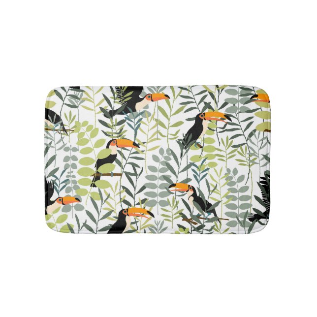 Vintage Toucans Green Leaves Pattern Bath Mat (Front)