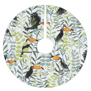 Vintage Toucans Green Leaves Pattern Brushed Polyester Tree Skirt