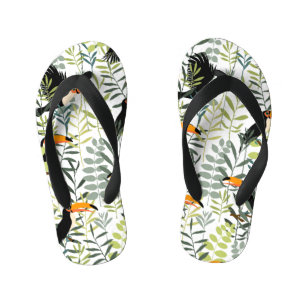 Vintage Toucans Green Leaves Pattern Kid's Jandals