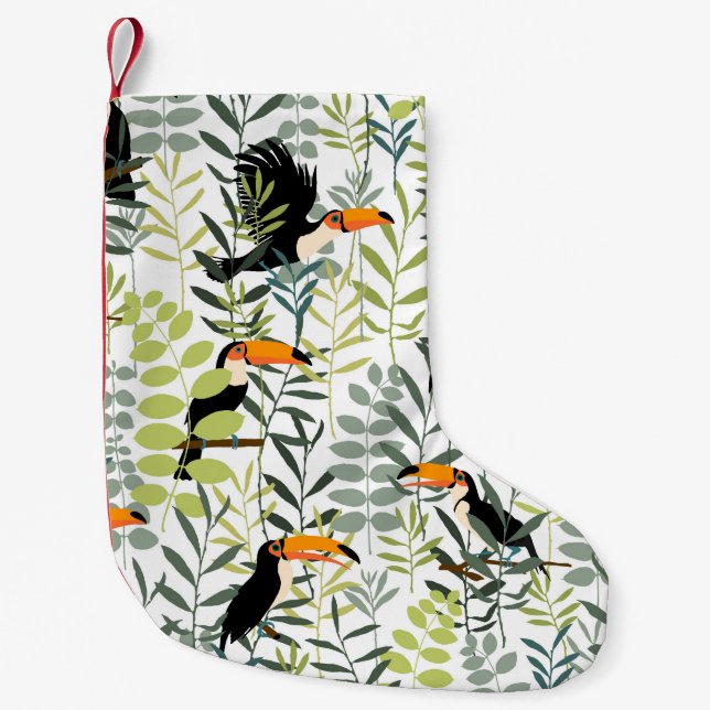 Vintage Toucans Green Leaves Pattern Small Christmas Stocking (Front)