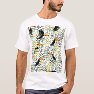 Vintage Toucans Green Leaves Pattern T-Shirt