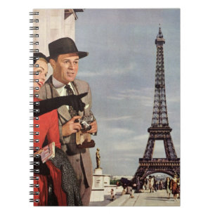 Vintage Tourists Traveling in Paris Eiffel Tower Spiral Notebook