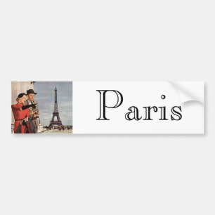 Vintage Tourists Travelling in Paris Eiffel Tower Bumper Sticker