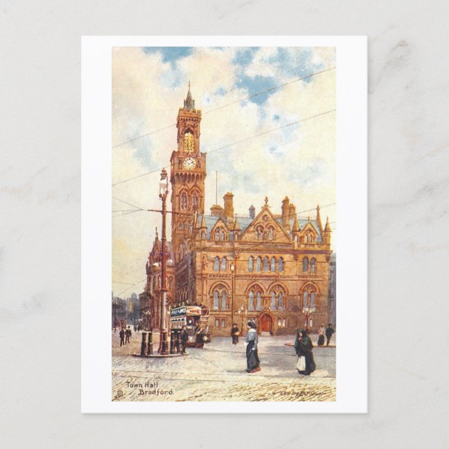 Vintage Town Hall, Bradford Postcard (Front)