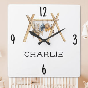 Vintage Toy Animal Gym 10.75-in Nursery Square Wall Clock