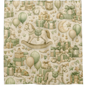 Vintage Toy Horse Gifts Balloons Neutral Green Shower Curtain