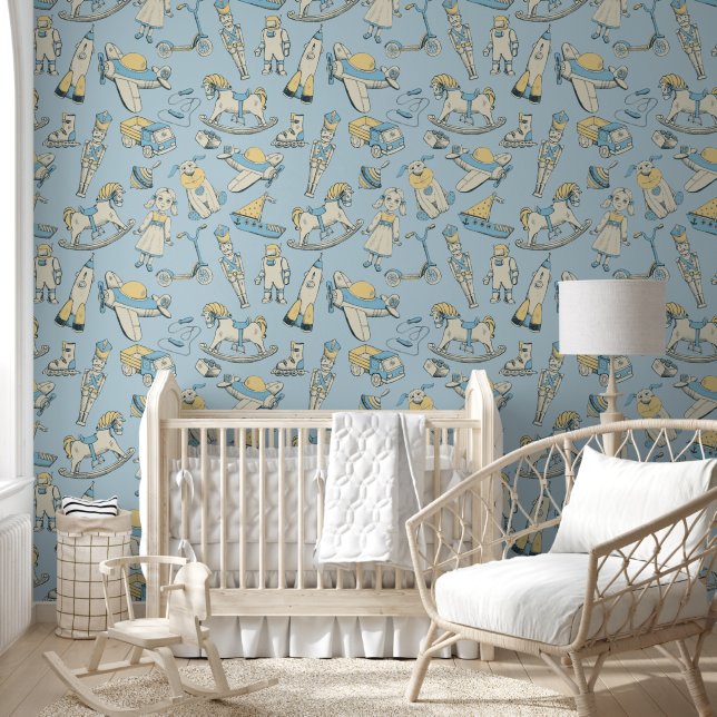 Vintage Toy Pattern Blue/Yellow ID783 Wallpaper (Kids)