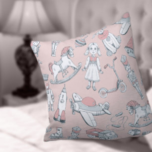 Vintage Toy Pattern Pink/Grey ID783 Cushion