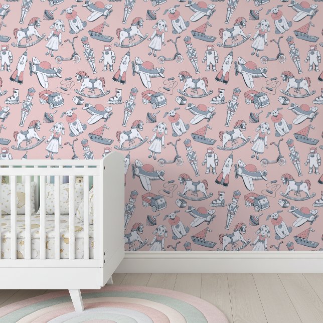 Vintage Toy Pattern Pink/Grey ID783 Wallpaper (Creator Uploaded)