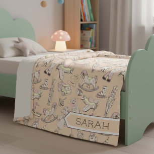 Vintage Toy Pattern Pink/Yellow ID783 Fleece Blanket