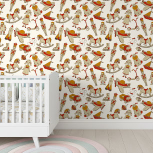Vintage Toy Pattern Red/Gold ID783 Wallpaper