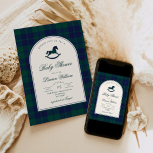 Vintage Toy Preppy Plaid Baby Shower Invitation