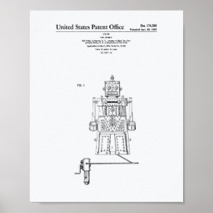 Vintage Toy Robot 1955 Patent Art White Paper Poster