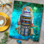 Vintage Toy Robot Retro Turquoise Galaxy Cute Cool<br><div class="desc">I love cute, retro faces on vintage, childhood metal toy wind-up robots. Here’s one of my favourites, set against a turquoise blue bubble galaxy sky. Send some quality time working on this cool, cute, fun, colourful, photo illustration, jigsaw puzzle. Makes a great gift for someone special! Choose from five different...</div>