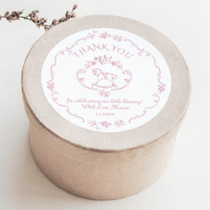 Vintage toy Toile de jouy baby shower Thank you Classic Round Sticker