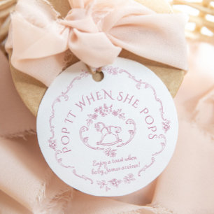 Vintage toy Toile de jouy Pop it when she pops Favour Tags