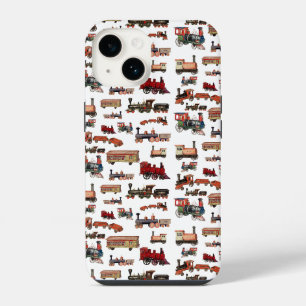 Vintage Toy Train Colourful Trains Pattern iPhone 14 Case