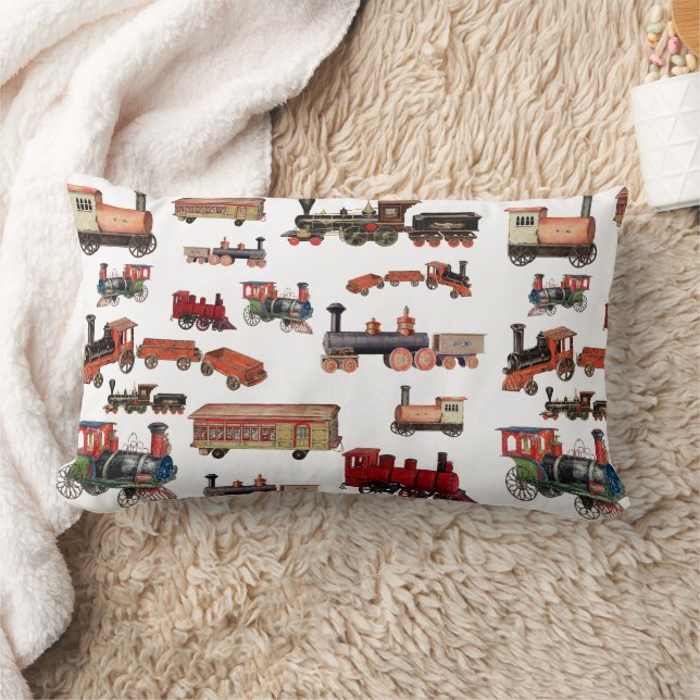 Vintage Toy Train Colourful Trains Pattern Lumbar Cushion (Blanket)