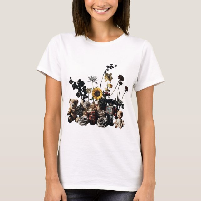 Vintage Toys and Flowers Still Life T-Shirt (Front)