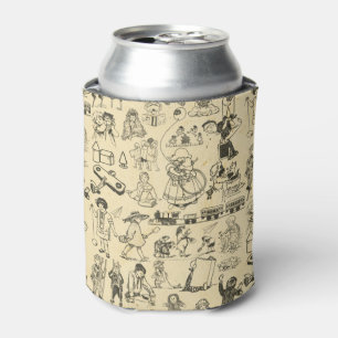 Vintage toys and playing children pattern can cooler