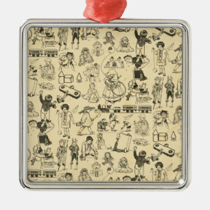 Vintage toys and playing children pattern metal tree decoration