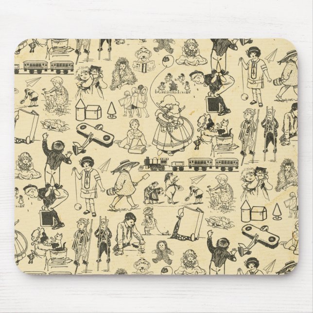 Vintage toys and playing children pattern mouse pad (Front)