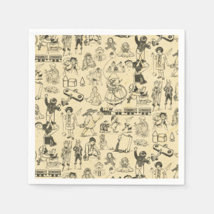 Vintage toys and playing children pattern napkin
