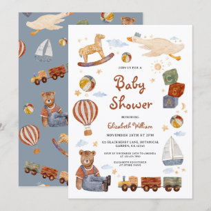 Vintage Toys Bear Boy Baby Shower Invitation