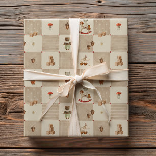 Vintage Toys Storybook Watercolor Patchwork Patter Wrapping Paper
