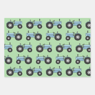 Vintage Tractor Blue Wrapping Paper Sheet