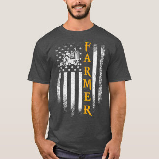 Vintage Tractor Farmer American Flag Farming T-Shirt