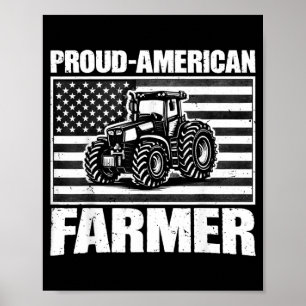 Vintage Tractor USA Flag Proud American Farmer Poster