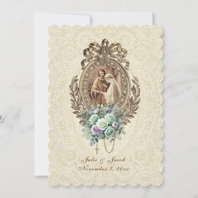 Vintage Traditional Catholic Church Wedding Invitation (Front)