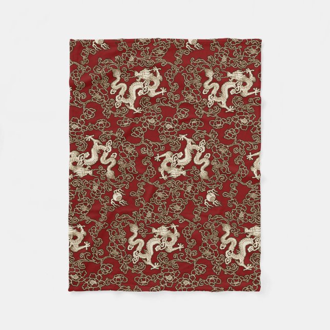 Vintage Traditional Japanese Paper Print Fleece Blanket (Front)