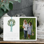 Vintage Traditional Wreath Ribbon Watercolor Photo<br><div class="desc">A vintage, elegant take on a custom holiday card. A custom photo card, perfect for family holiday cards, Christmas cards for family and friends. This card features a watercolor wreath and silver or gold foil design with Season's Greetings. Appropriate and all-inclusive for Christmas, Hanukkah, and all beliefs and families. Customise...</div>