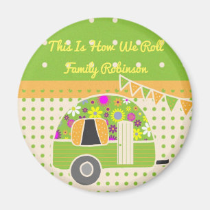 Vintage Trailer Camper Party Supplies Green/Orange Magnet