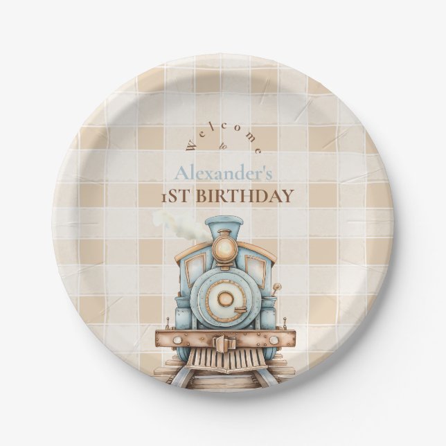 Vintage Train 1st Birthday  Paper Plate (Front)