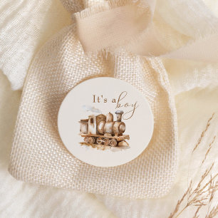 Vintage Train Boho Watercolor Baby Shower  Classic Round Sticker