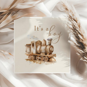 Vintage Train Boho Watercolor Baby Shower  Napkin