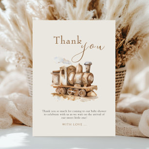 Vintage Train Boho Watercolor Baby Shower Thank You Card