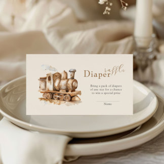 Vintage Train Boho Watercolor Diaper Raffle Enclosure Card