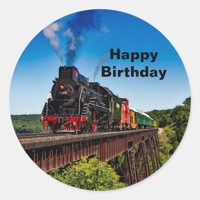 Vintage Train Bridge Photo Birthday Classic Round Sticker (Front)
